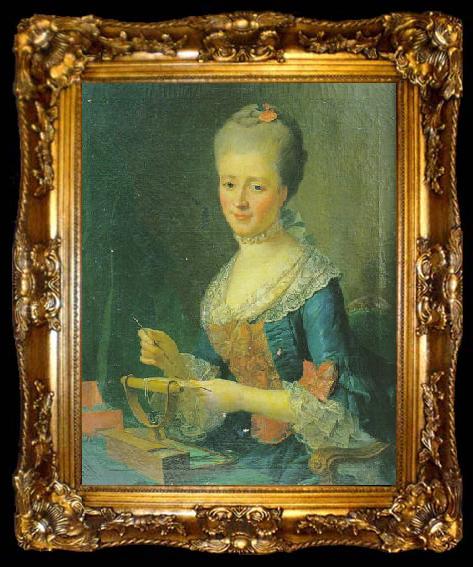 framed  johann melchior wyrsch Portrait of Madame Marie Joseph Francoise Hursule de Boquet de Courbouson, ta009-2